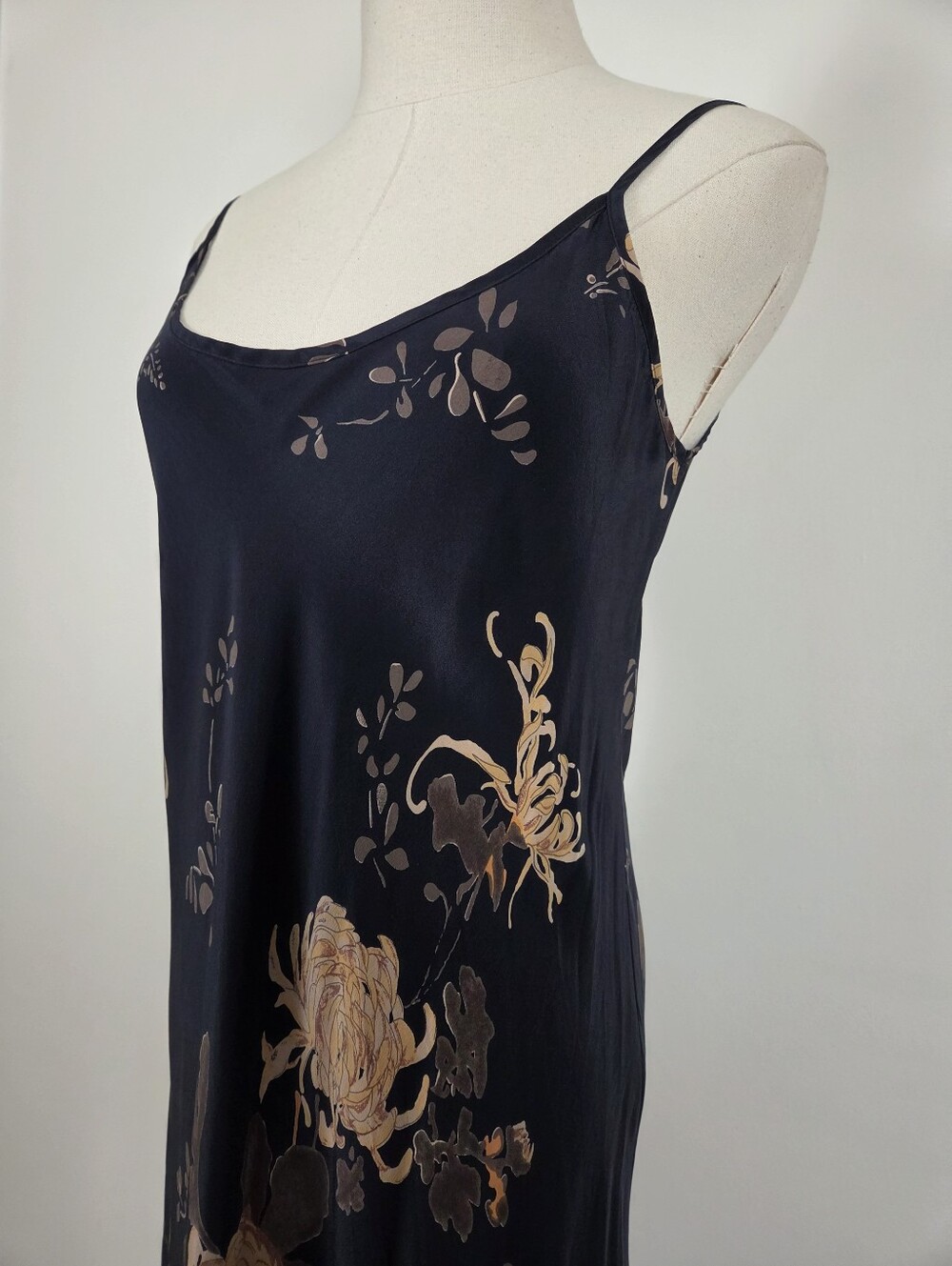 Silk Floral Maxi Dress Size Small Black Tan Lightweight Formal (u) - Picture 7 of 13
